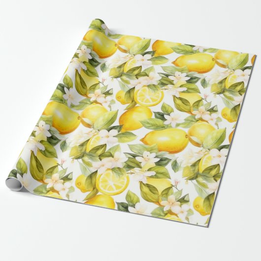 Amalfi Coast Lemon Pattern Cadeaupapier (Uitgerold)