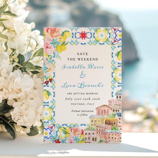 Amalfi Coast Lemon tegels Italiaans Huwelijk Save The Date