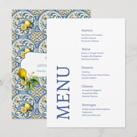 Amalfi Coast Lemon Tegels Italië Huwelijk Menu (Voorkant / Achterkant)
