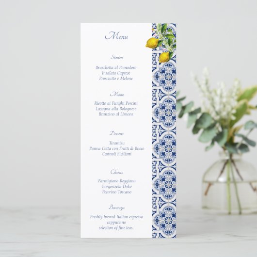 Amalfi Coast Lemon Tegels Italië Huwelijk Menu (Staand voorkant)