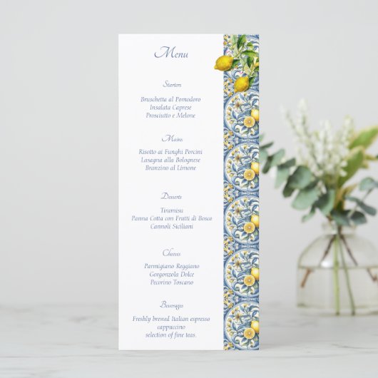 Amalfi Coast Lemon Tegels Italië Huwelijk Menu (Staand voorkant)