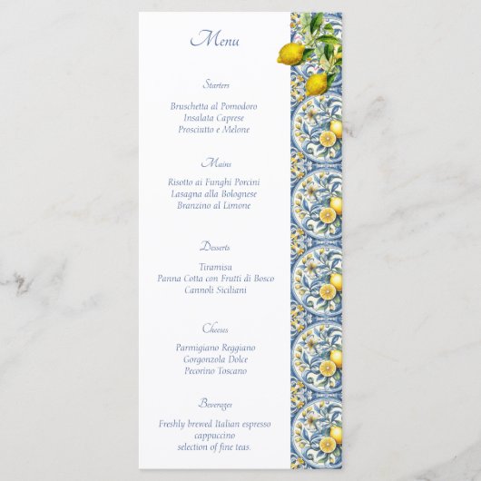 Amalfi Coast Lemon Tegels Italië Huwelijk Menu (Voorkant)