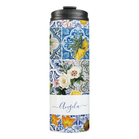 Amalfi Coast Lemon Tegels Italië Huwelijk Thermosbeker (Voorkant)