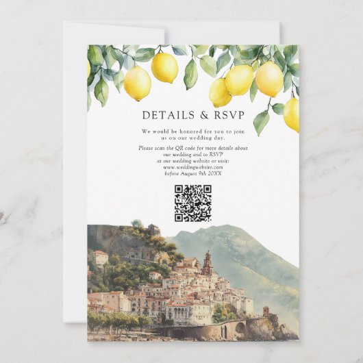 Amalfi Coast Lemons Italian QR Code Wedding Kaart (Achterkant)