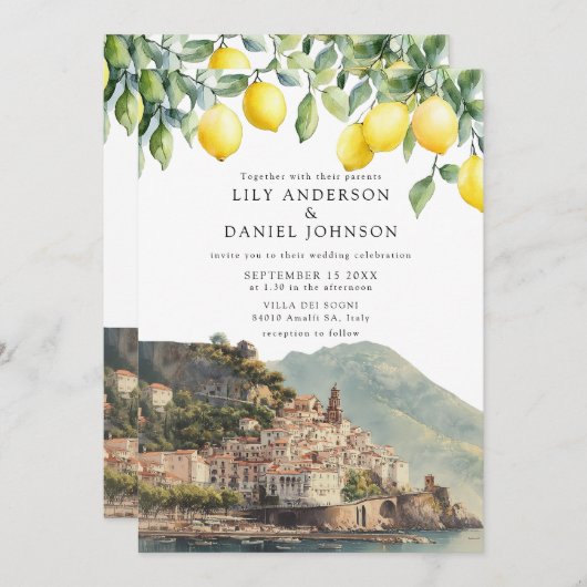 Amalfi Coast Lemons Italian QR Code Wedding Kaart (Voorkant / Achterkant)