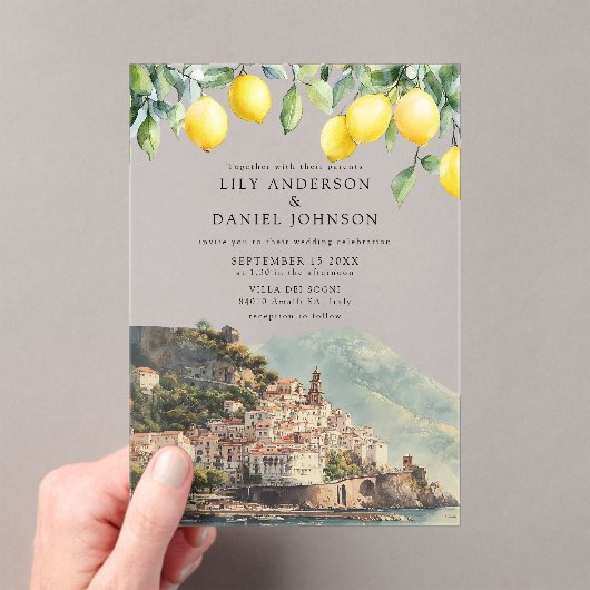 Amalfi Coast Lemons Italian Wedding Acryl Uitnodigingen (Insitu (Draagbaar))