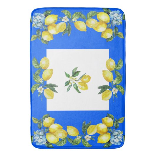 Amalfi Coast Lemons Ocean Blue Badmat (Voorkant Verticaal)