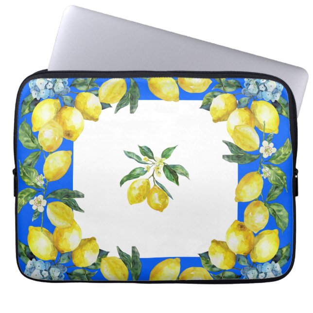 Amalfi Coast Lemons Ocean Blue Laptop Sleeve (Voorkant)