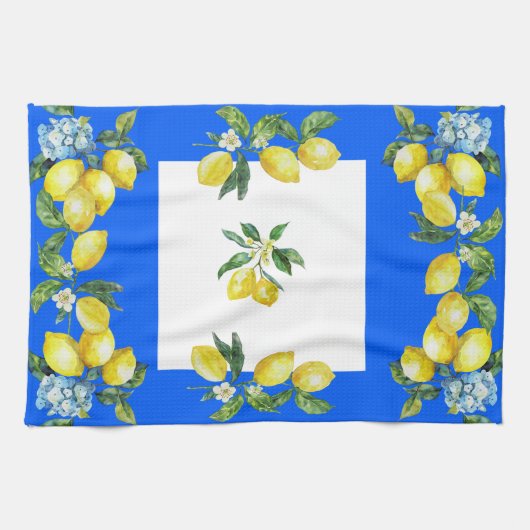 Amalfi Coast Lemons Ocean Blue Theedoek (Horizontaal)