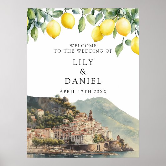 Amalfi Coast Lemons Wedding Welcome Sign Poster (Voorkant)