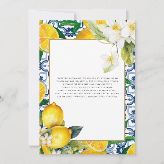 Amalfi Coast Mediterraanse citroen bedankje Bedankkaart (Achterkant)