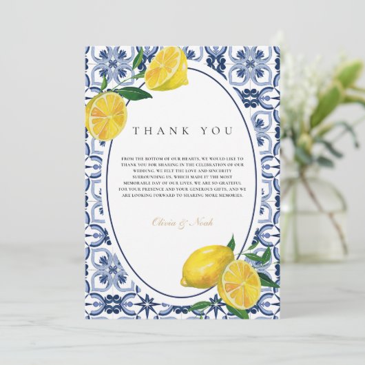 Amalfi Coast Mediterraanse citroen bedankje Bedankkaart (Staand voorkant)