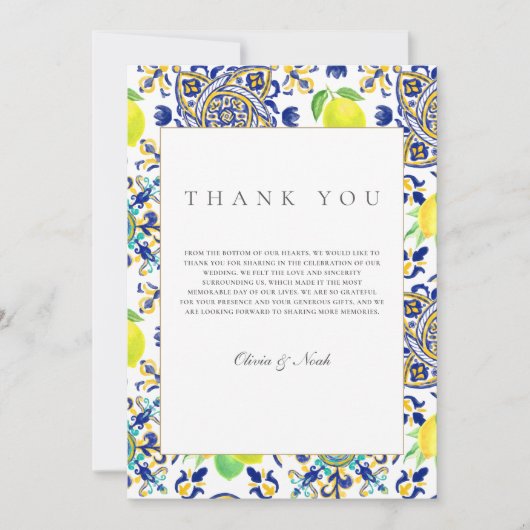 Amalfi Coast Mediterraanse citroen bedankje Bedankkaart (Voorkant)