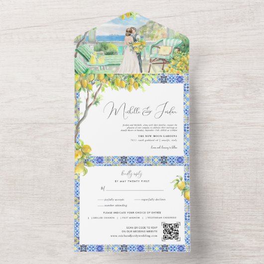 Amalfi Coast | Mediterrane Tegels bruiloft All In One Uitnodiging (Binnen)