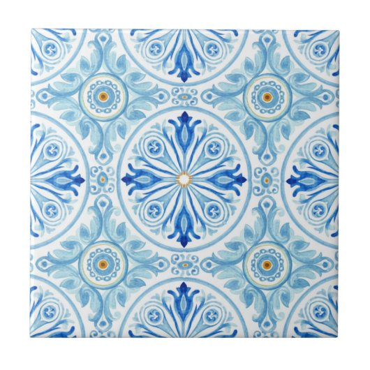 Amalfi Coast Mediterranean Cobalt Blue Tile Tegeltje (Voorkant)