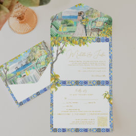 Amalfi Coast | Mediterranean Tiles Wedding All In One Uitnodiging