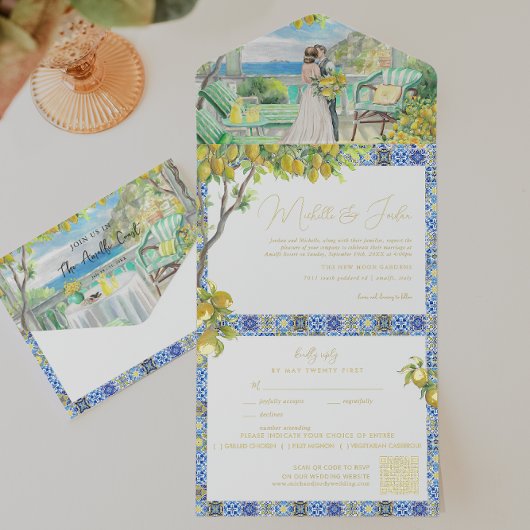 Amalfi Coast | Mediterranean Tiles Wedding All In One Uitnodiging