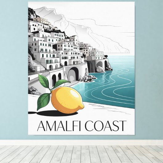 Amalfi Coast Minimalist Line Art Canvas Afdruk (Insitu (Houten vloer))