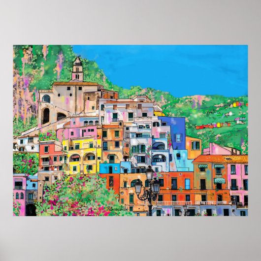 Amalfi Coast of Italy Digital Art Traditional Poster (Voorkant)