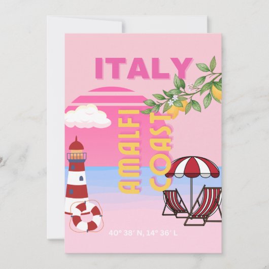 Amalfi Coast, Preppy Reizen, Roze Feestdagenkaart (Voorkant)