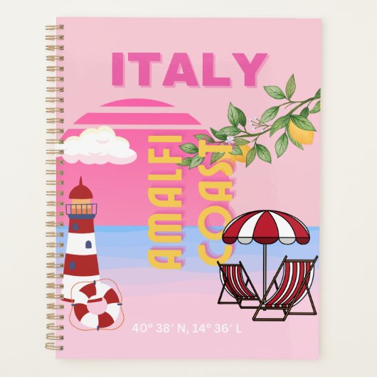 Amalfi Coast, Preppy Reizen, Roze Planner (Voorkant)