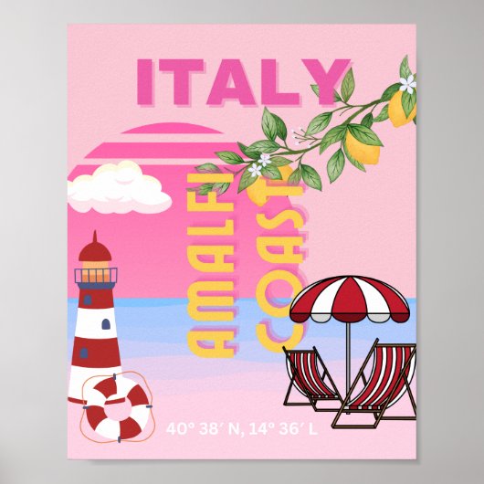 Amalfi Coast, Preppy Reizen, Roze Poster (Voorkant)