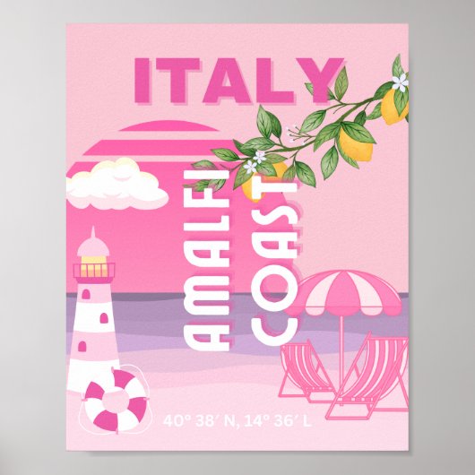 Amalfi Coast, Preppy Reizen, Roze Poster (Voorkant)