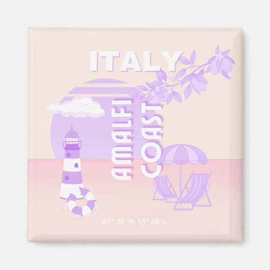 Amalfi Coast, Reiskunst, Preppy Travel, Pastel Magneet (Voorkant)