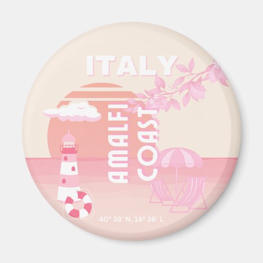 Amalfi Coast, Reiskunst, Preppy Travel, Pastel Magneet (Voorkant)
