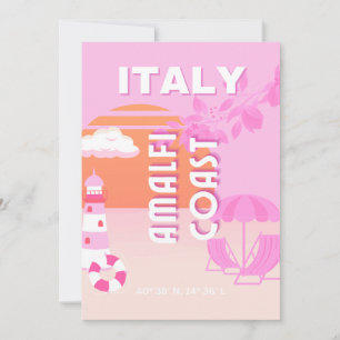 Amalfi Coast, Reiskunst, Preppy Travel, Roze Feestdagenkaart