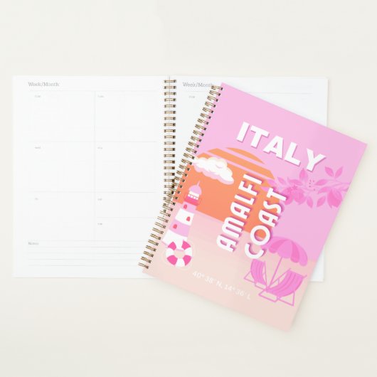 Amalfi Coast, Reiskunst, Preppy Travel, Roze Planner (Display)