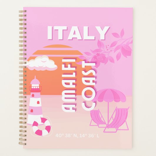 Amalfi Coast, Reiskunst, Preppy Travel, Roze Planner (Voorkant)
