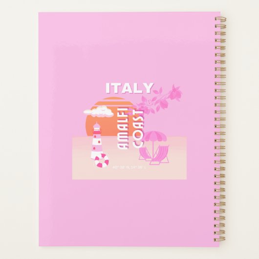 Amalfi Coast, Reiskunst, Preppy Travel, Roze Planner (Achterkant)