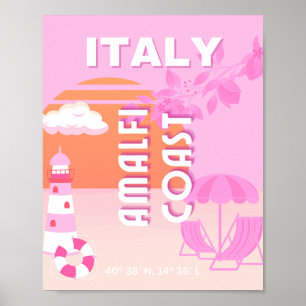 Amalfi Coast, Reiskunst, Preppy Travel, Roze Poster