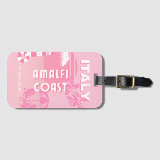 Amalfi Coast, Reiskunst, Roze Bagagelabel (Voorkant (horizontaal))