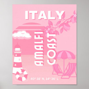 Amalfi Coast, Reiskunst, Roze Poster