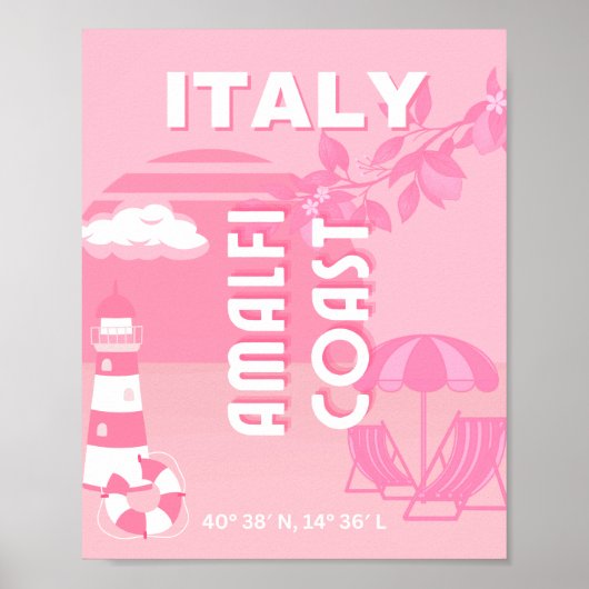 Amalfi Coast, Reiskunst, Roze Poster (Voorkant)