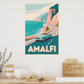 Amalfi Coast Retro Reizen: Flat Vector Art Poster (Keuken)