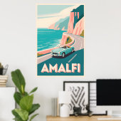 Amalfi Coast Retro Reizen: Flat Vector Art Poster (Thuiskantoor)