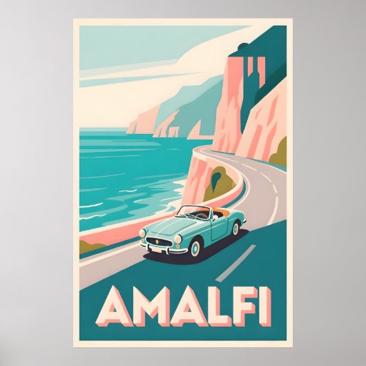 Amalfi Coast Retro Reizen: Flat Vector Art Poster (Voorkant)
