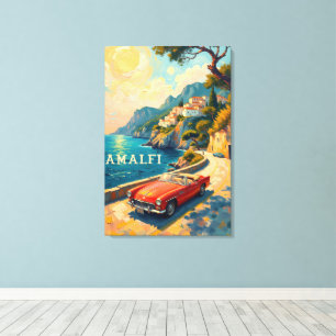 Amalfi Coast Retro Reizen: Van Gogh Style Canvas Afdruk