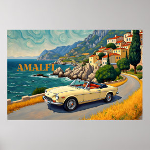 Amalfi Coast Retro Reizen: Van Gogh Style Classic Poster