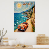 Amalfi Coast Retro Reizen: Van Gogh Style Poster (Keuken)