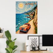 Amalfi Coast Retro Reizen: Van Gogh Style Poster (Thuiskantoor)
