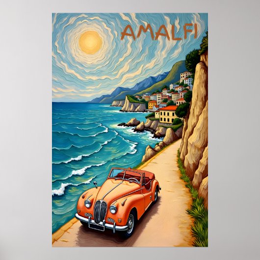 Amalfi Coast Retro Reizen: Van Gogh Style Poster (Voorkant)