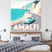 Amalfi Coast Retro Reizen: Vector Art Square Canvas Afdruk (Insitu (Slaapkamer))