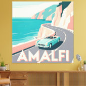 Amalfi Coast Retro Reizen: Vector Art Square Canvas Afdruk (Insitu (Woonkamer))