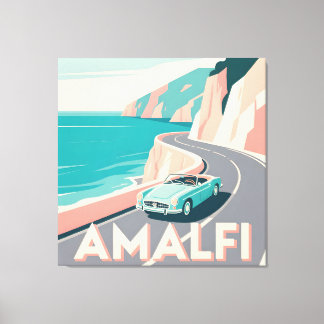 Amalfi Coast Retro Reizen: Vector Art Square Canvas Afdruk