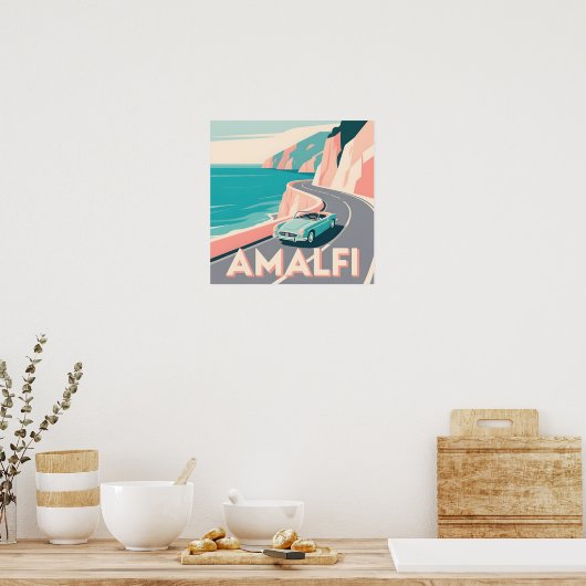 Amalfi Coast Retro Reizen: Vector Art Square Poster (Keuken)