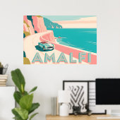 Amalfi Coast Retro Travel : Landscape Flat Vector Poster (Thuiskantoor)